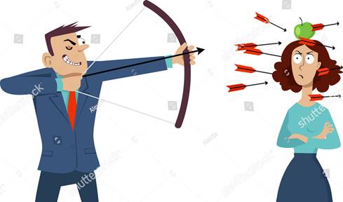 Image result for woman shooting man with bow and arrow