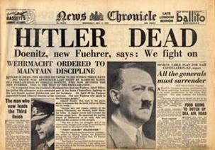 Image result for newspaper headline-hitler dead
