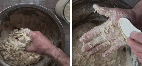 hand mixing flour and water